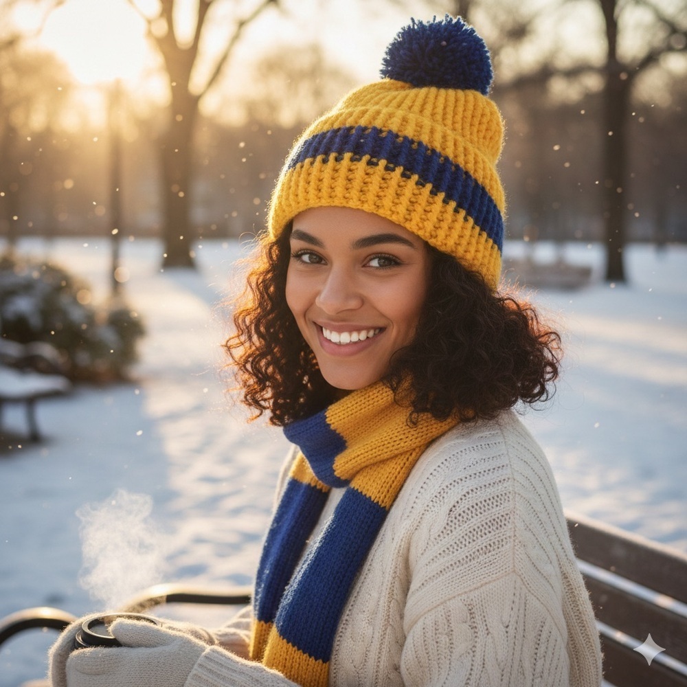 Michigan Inspired Blue and Yellow Knit Beanie. Go Blue!